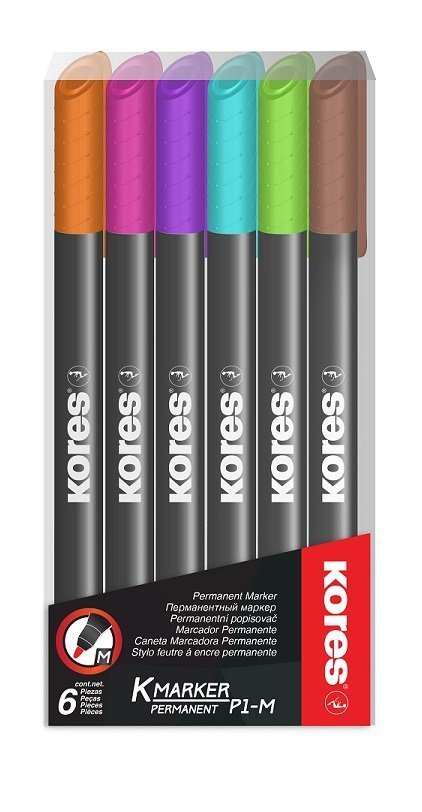 Permanentní popisovač K-MARKER sada, tenký hrot M, mix 6 barev