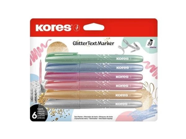 Kores Glitter Text Marker, třpytivé zvýrazňovače, set 6 barev