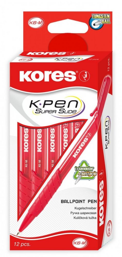 K6 Pen, mechanické, soft grip, transparentní, trojhranné, šíře F-0,7 mm, červená