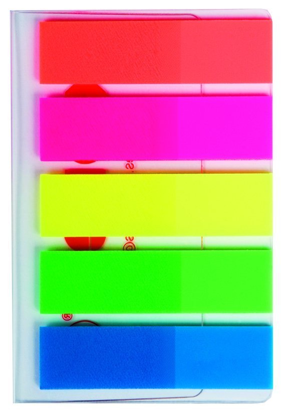 Neonové záložky, Kores, 45x12 mm, 5 barev po 25 lístků