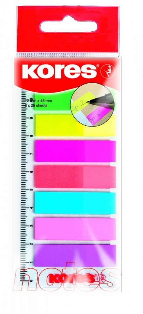 Neonové záložky Index Strips na pravítku 45x12 mm / 8 x 25 lístků