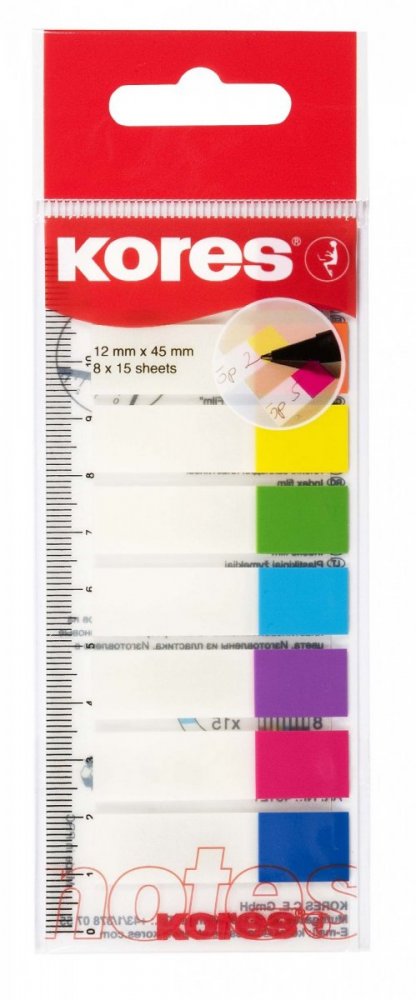 Popisovací záložky Index Strips na pravítku 45x12 mm / 8 barev / 15 lístků á barva