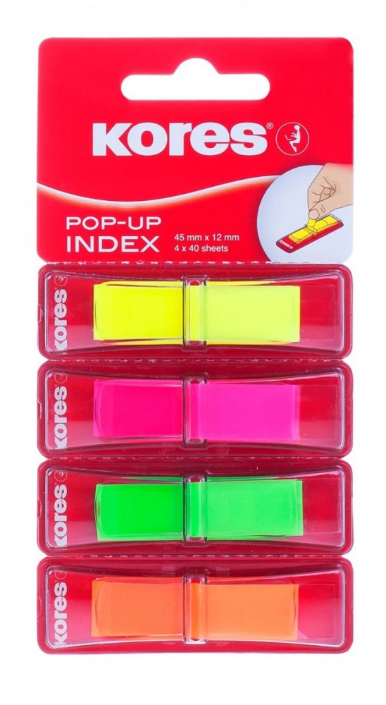 Neonové záložky Pop-up 45x12 mm / 4 barvy / 160 záložek - 40 lístků á barva