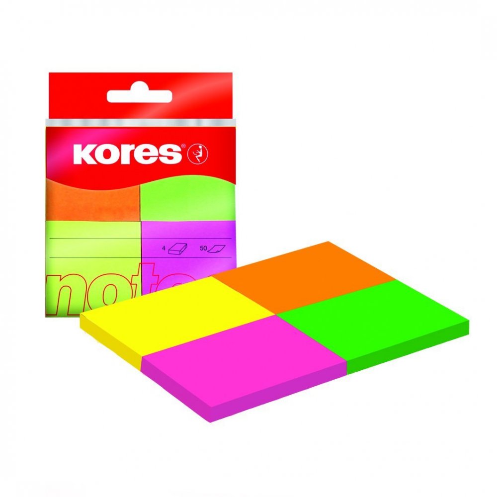 Neonové bločky Kores Multicolour ve 4 barvách 40x50 mm / 200 lístků