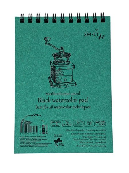 SMLT art Blok Akvarel, černý #authenticpad, A5, 20 listů, 300 g/m2, spirála