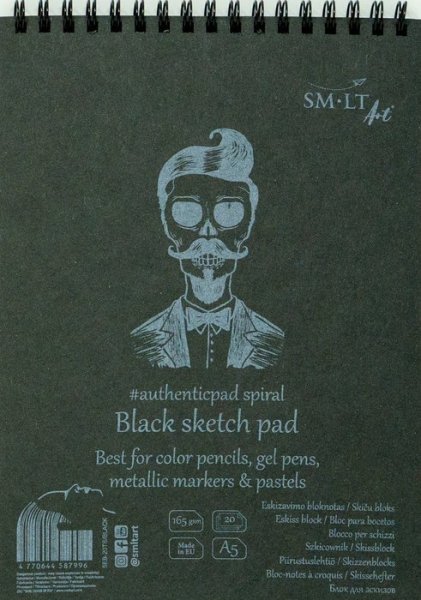 SMLT art Blok Authentic, černý, A5, 20 listů, 170g/m2, spirála