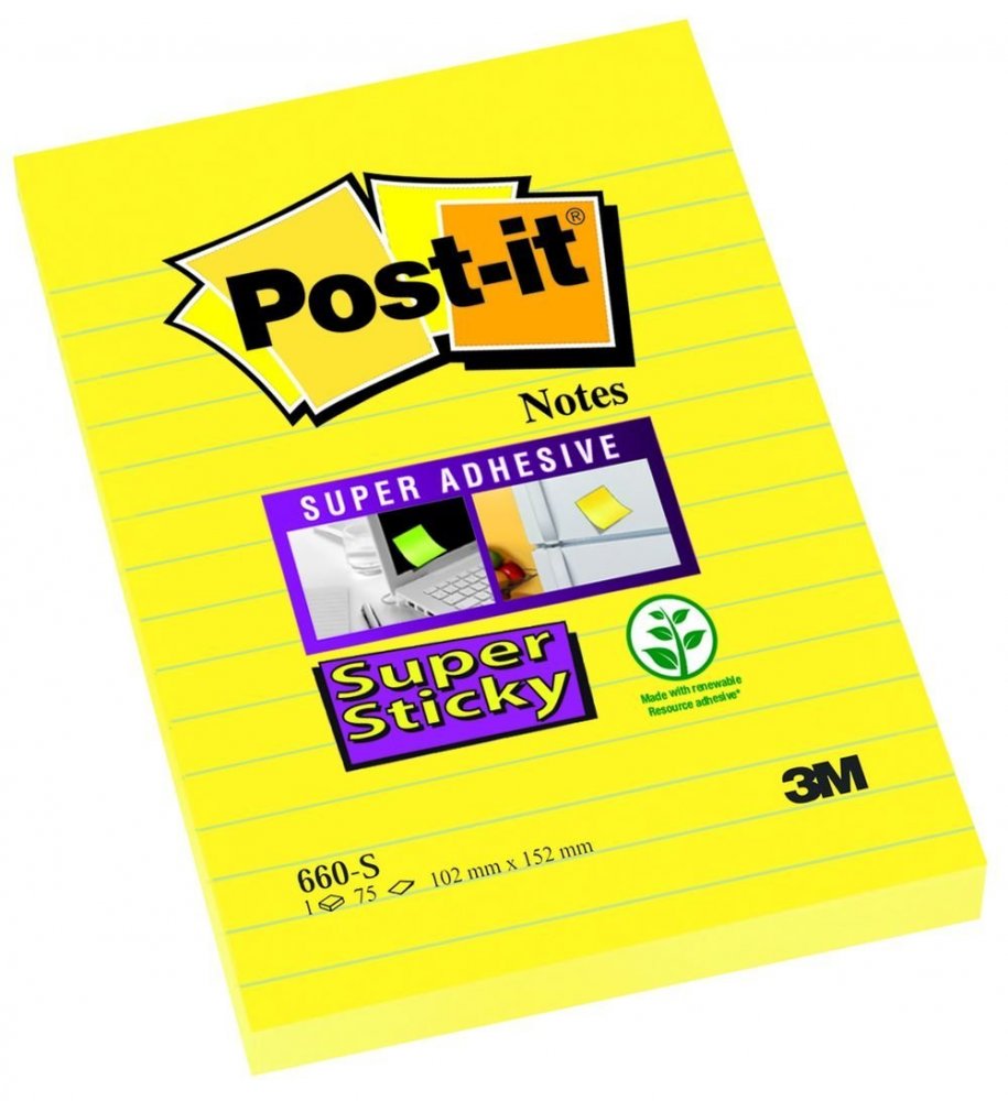 3M Post-it silně lepící bločky 660S, velikost 102  x 152 mm XXL, 6 bločků po 75 lístků