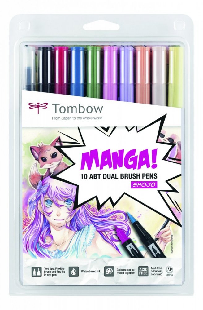 Tombow Sada oboustranných fixů ABT Dual Brush Pen – Manga Shojo, 10 ks
