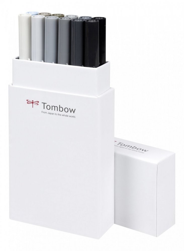 Tombow Sada oboustranných fixů ABT Dual Brush Pen – Grey tone, 12 ks
