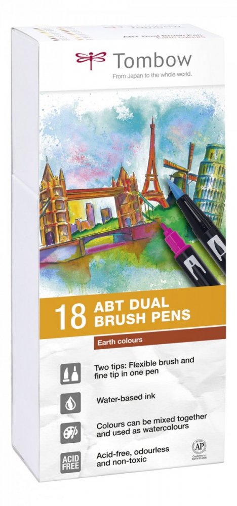 Tombow Sada oboustranných fixů ABT Dual Brush Pen – Earth colours, 18 ks