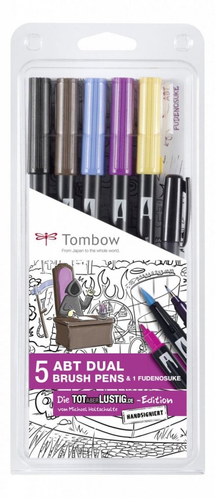 Tombow Sada oboustranných fixů ABT Dual Brush Pen – speciální komiksová edice, 5 ks ABT + 1 ks Fudenosuke