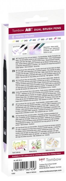 Tombow Sada oboustranných fixů ABT Dual Brush Pen – Pastels, 6 ks
