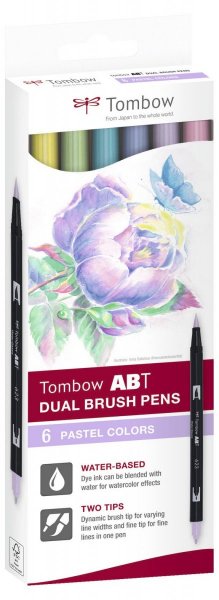 Tombow Sada oboustranných fixů ABT Dual Brush Pen – Pastels, 6 ks