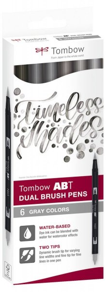 Tombow Sada oboustranných fixů ABT Dual Brush Pen – Gray colors, 6 ks