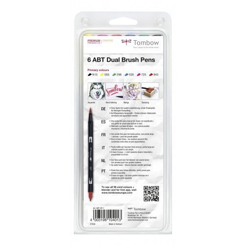 Tombow Sada oboustranných fixů ABT Dual Brush Pen – Primary colours, 6 ks