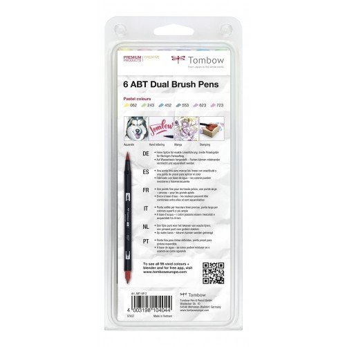 Tombow Sada oboustranných fixů ABT Dual Brush Pen – Pastels, 6 ks