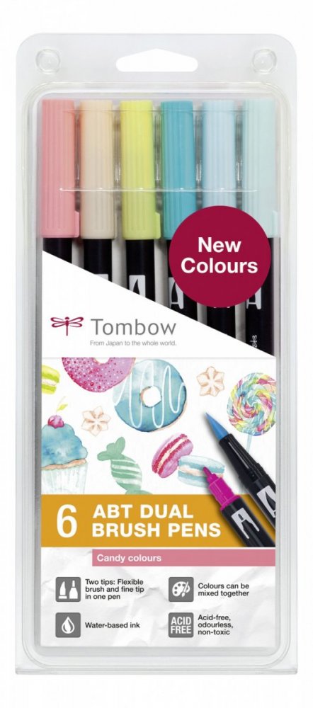Tombow Sada oboustranných fixů ABT Dual Brush Pen – Candy colours, 6 ks