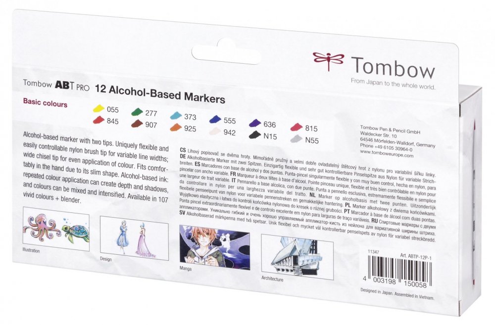 Tombow Sada oboustranných lihových fixů ABT PRO – Basic colors, 12 ks