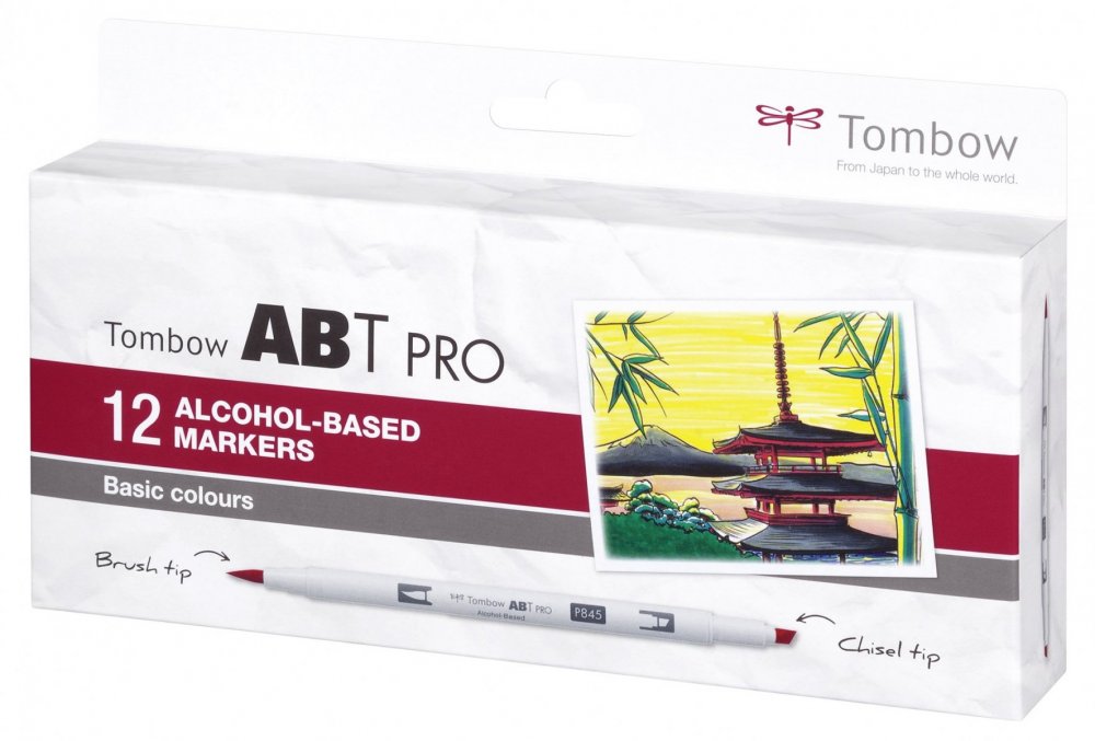 Tombow Sada oboustranných lihových fixů ABT PRO – Basic colors, 12 ks