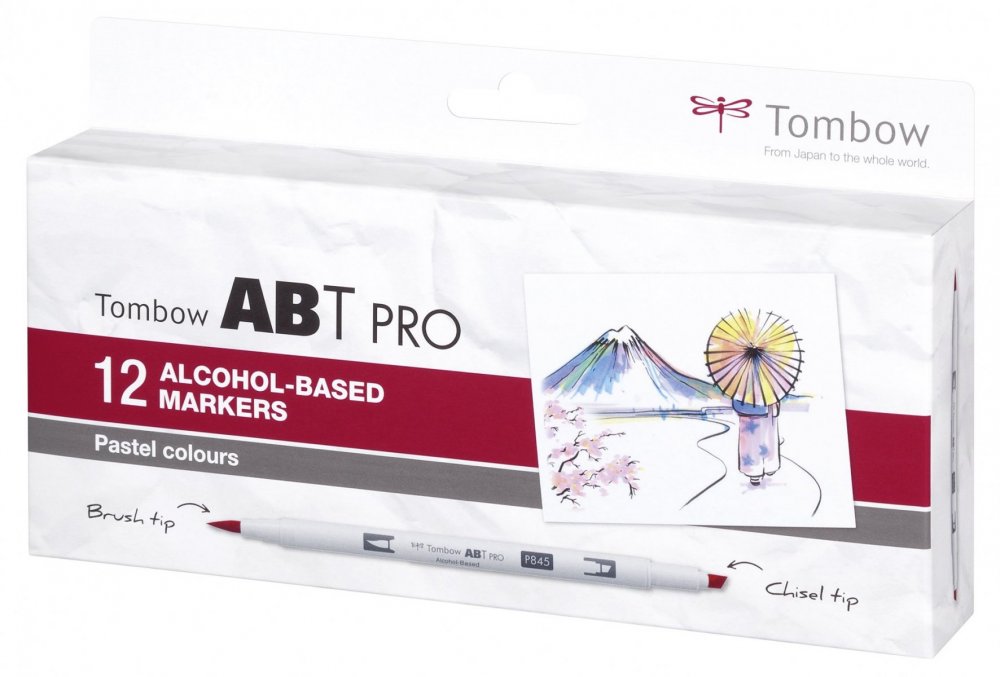Tombow Sada oboustranných lihových fixů ABT PRO – Pastel colors, 12 ks