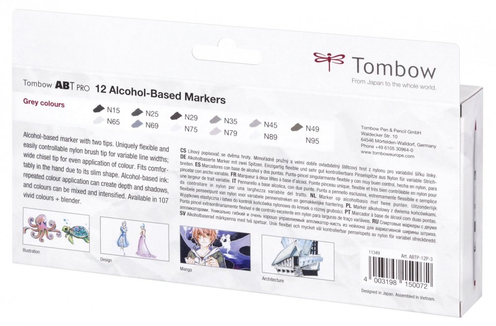 Sada oboustranných fixů Tombow – ABT PRO Gray colours, 12 ks