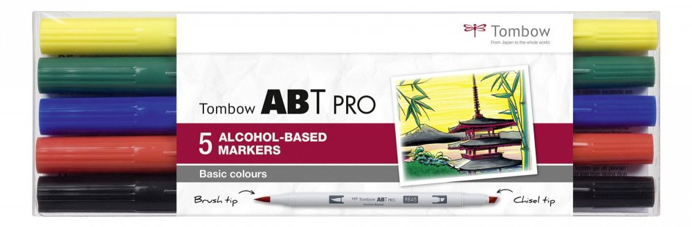 Sada oboustranných fixů Tombow – ABT PRO Basic colours, 5 ks