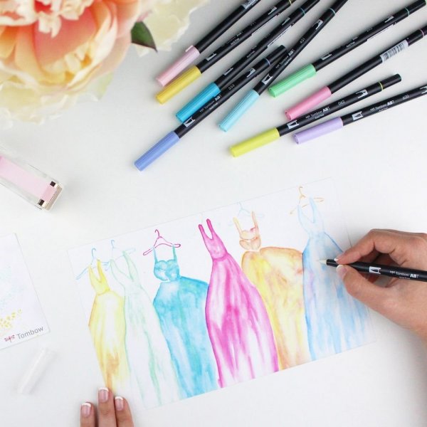 Tombow Sada oboustranných fixů ABT Dual Brush Pen – Pastels, 6 ks