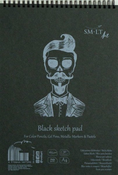 SMLT art Blok Authentic, černý, A4, 20 listů, 170g/m2, spirála