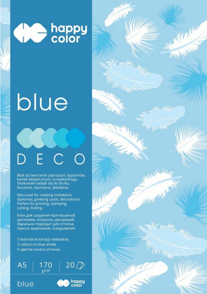 Blok Deco Blue A5, 170g, 20 listů, 5 barev – modré odstíny