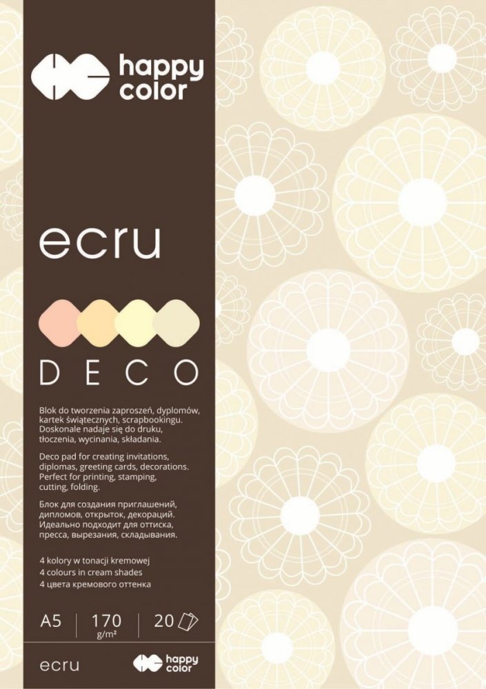 Blok Deco Ecru A5, 170g, 20 listů, 4 barvy – odstíny ecru