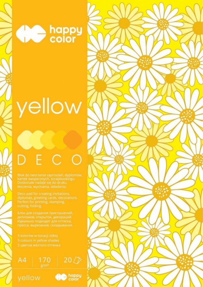 Blok Deco Yellow A4, 170g, 20 listů, 5 barev – žluté odstíny