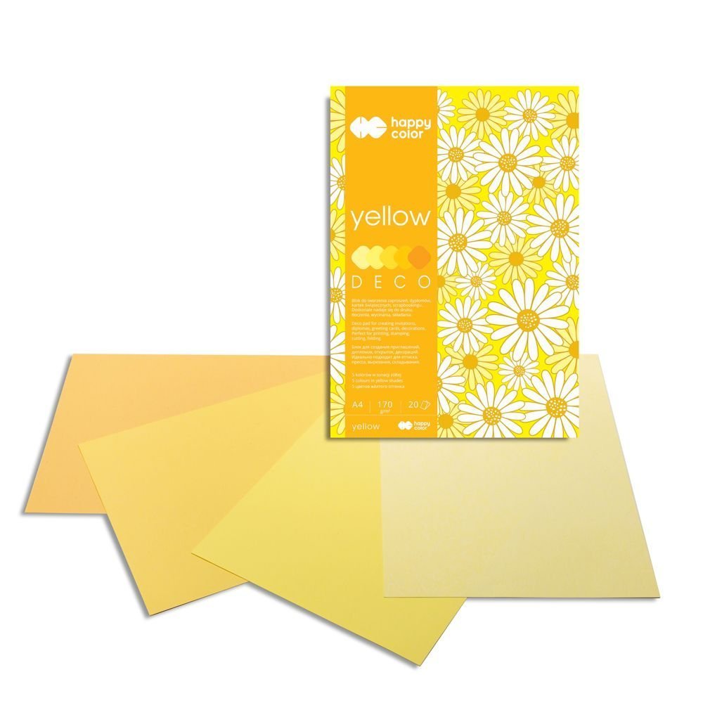 Blok Deco Yellow A4, 170g, 20 listů, 5 barev – žluté odstíny