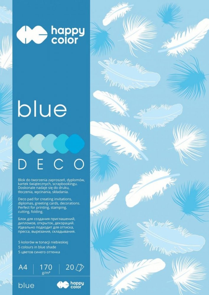 Blok Deco Blue A4, 170g, 20 listů, 5 barev – modré odstíny
