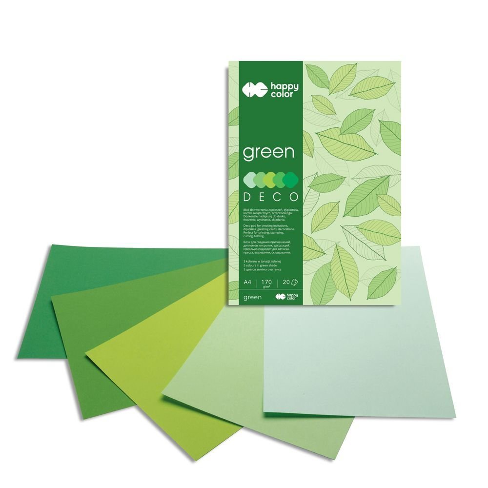 Blok Deco Green A4, 170g, 20 listů, 5 barev – zelené odstíny