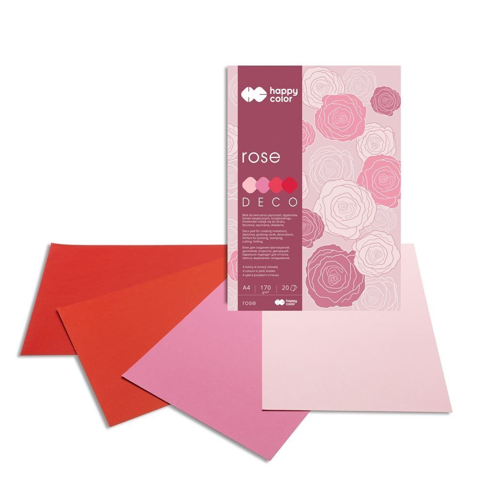 Blok Deco Rose A4, 170g, 20 listů, 4 barvy – růžovo-červené odstíny