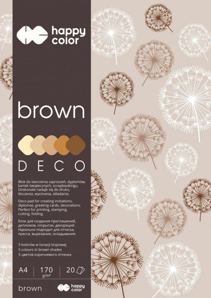 Blok Deco Brown A4, 170g, 20 listů, 5 barev – hnědé odstíny