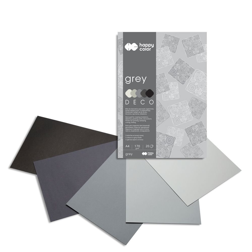 Blok Deco Grey A4, 170g, 20 listů, 5 barev – šedé odstíny