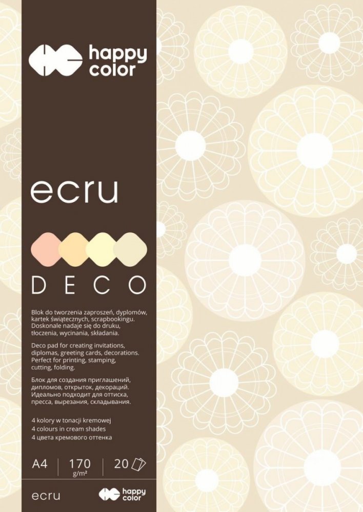 Blok Deco Ecru A4, 170g, 20 listů, 4 barvy – odstíny ecru