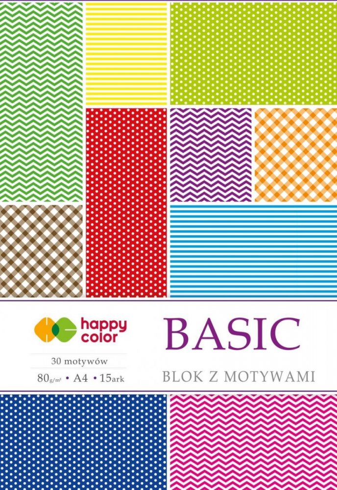 Blok se vzorovanými papíry BASIC, 80g/m2, A4, 15 listů, 30 vzorů