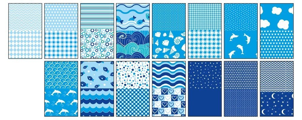 Blok se vzorovanými papíry BLUE, 80g/m2, A4, 15 listů, 30 vzorů