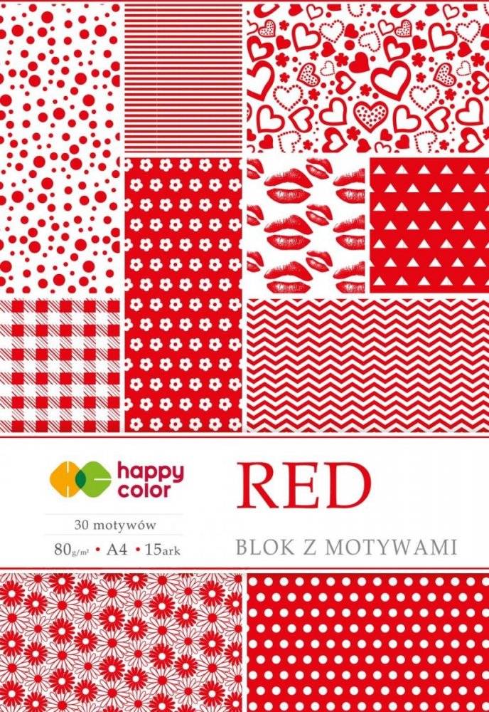 Blok se vzorovanými papíry RED, 80g/m2, A4, 15 listů, 30 vzorů
