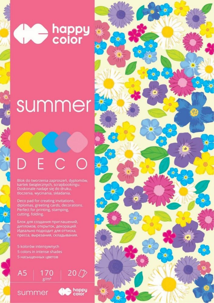 Blok Deco Summer A5, 170g, 20 listů, 5 barev