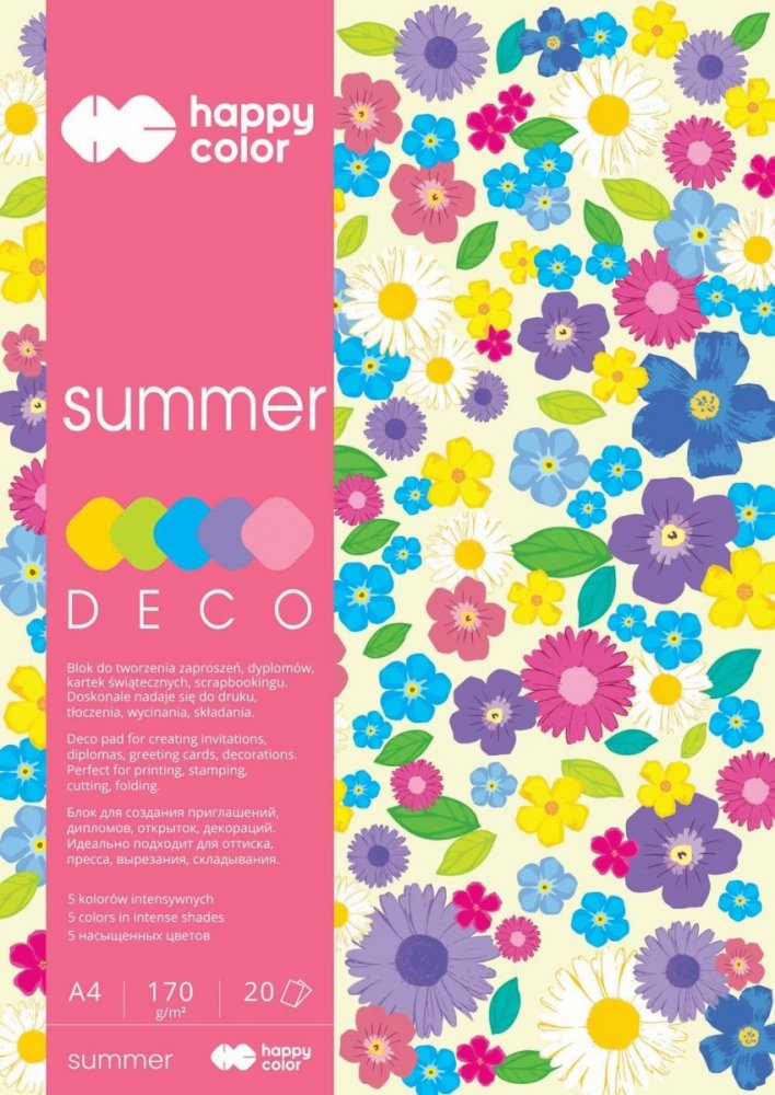 Blok Deco Summer A4, 170g, 20 listů, 5 barev