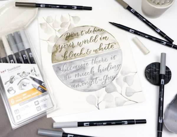 Tombow Sada oboustranných fixů ABT Dual Brush Pen – Gray colors, 6 ks