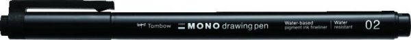 Tombow Fineliner MONO drawing pen, šířka stopy: 02 (cca 0,3 mm), černá, volně