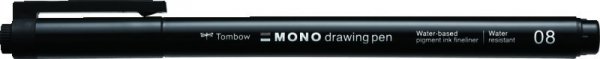 Tombow Fineliner MONO drawing pen, šířka stopy: 08 (cca 0,6 mm), černá, volně