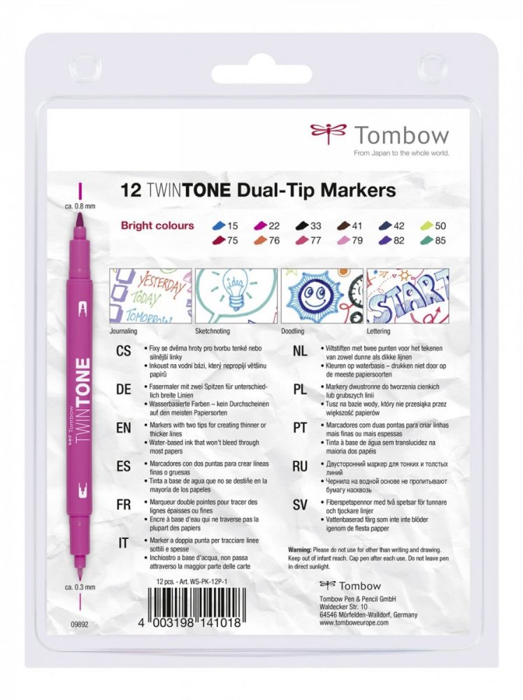 Tombow Sada oboustranných fixů TwinTone, Brights