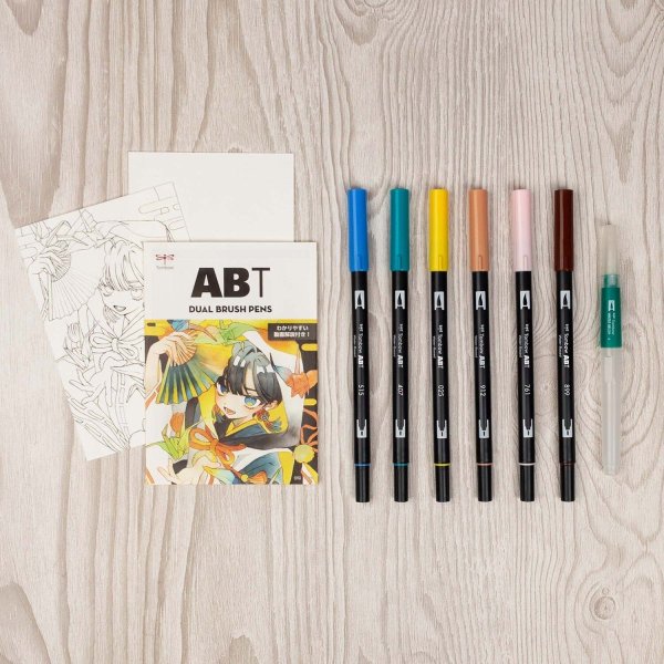 Tombow ABT sada oboustr. fixů 6ks + vodní štětec, Manga Bird