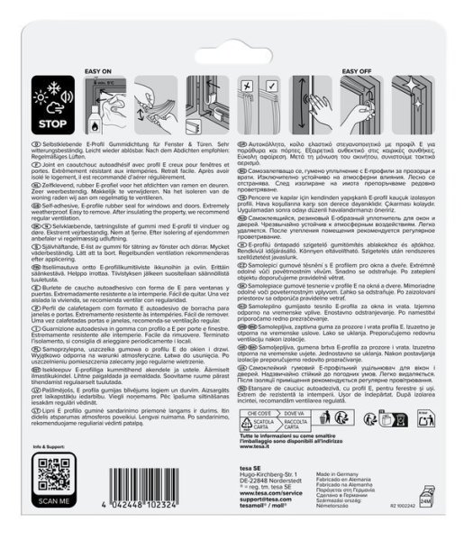 tesa® Samolepicí těsnění – gumové, profil E, 10 m x 9 mm x 4 mm, bílé