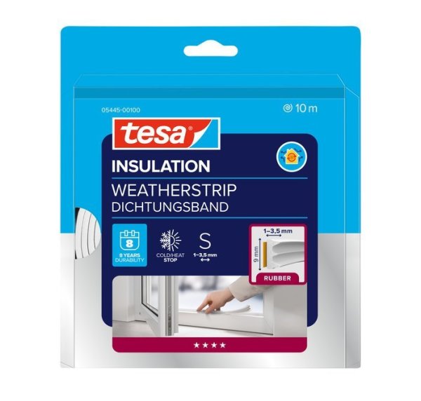 tesa® Samolepicí těsnění – gumové, profil E, 10 m x 9 mm x 4 mm, bílé